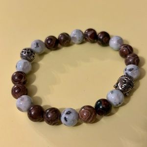Tibetan and Kiwi Stone Stretchy Bracelet